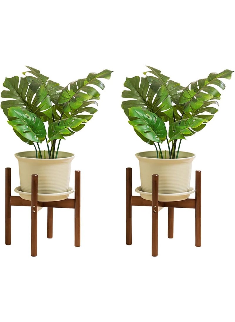 Rubik 2 Pack Plant Stand Tall, Bamboo Wooden Empty Bottom Elevated Flower Pot Holder Rack for Home Office Décor (Brown)  - Image 1