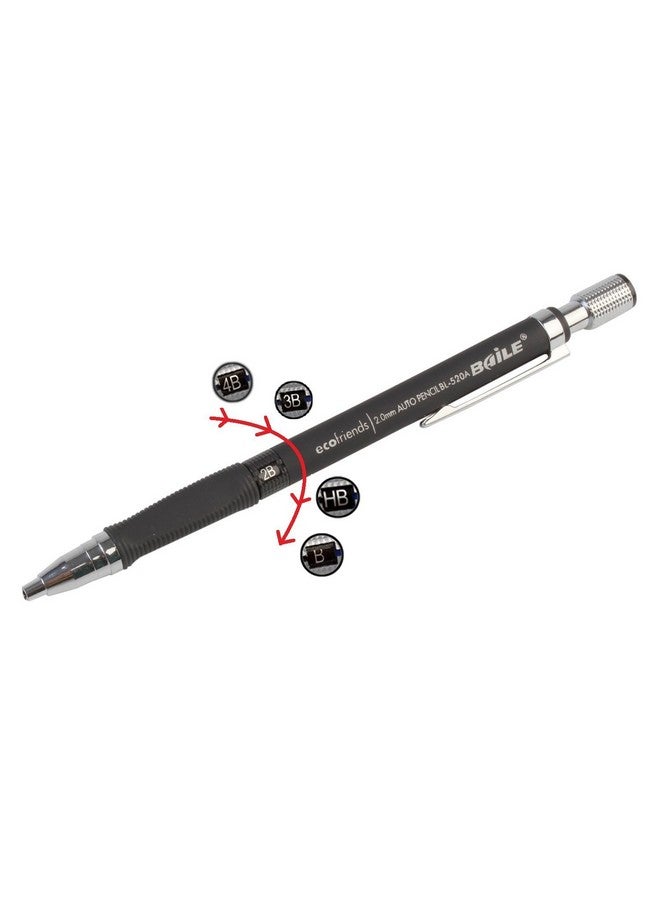 Baile قلم رصاص ميكانيكي بايل 2.0 مم + علبة رصاص (5 رصاصات) - لون الجسم أسود - Image 4
