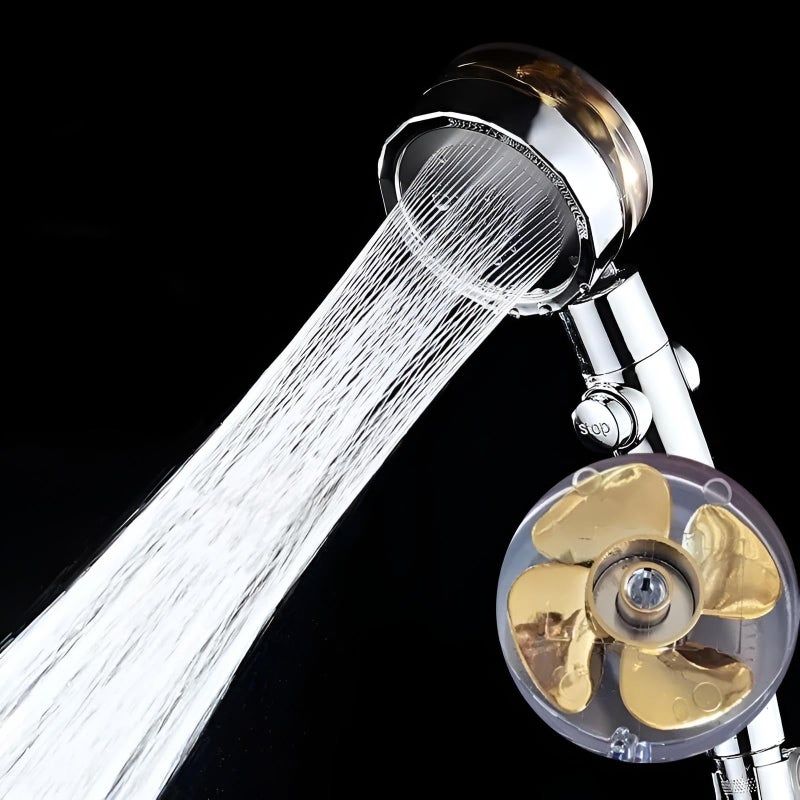 Turbo Shower Head - Features integrated turbine for enhanced pressure, 6 customizable spray settings, full 360° rotation, eco-friendly water conservation, polished chrome surface. - Image 4