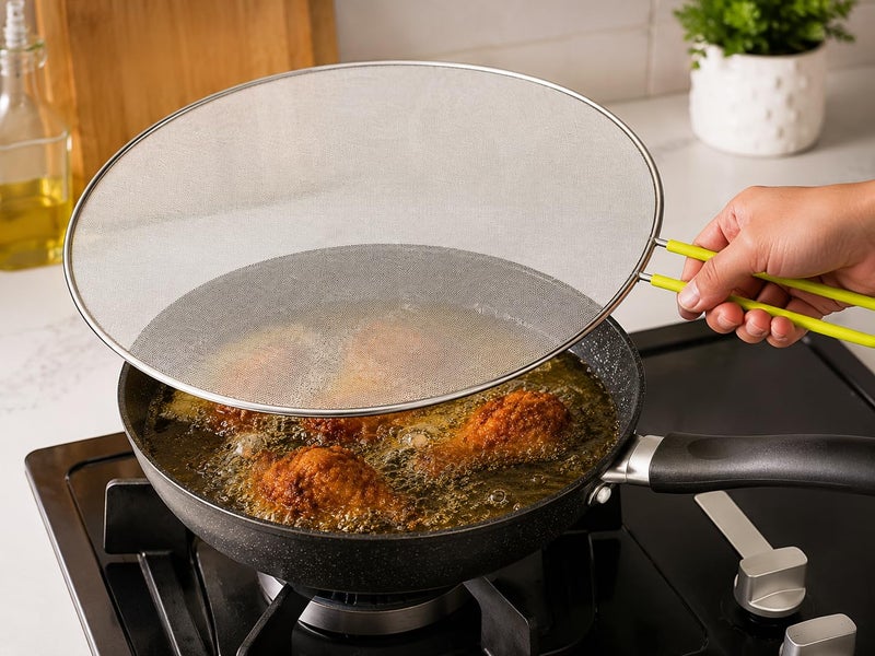generic, Stainless Steel Splatter Screen, 29.5 cm, with Silicone Handle - Image 3