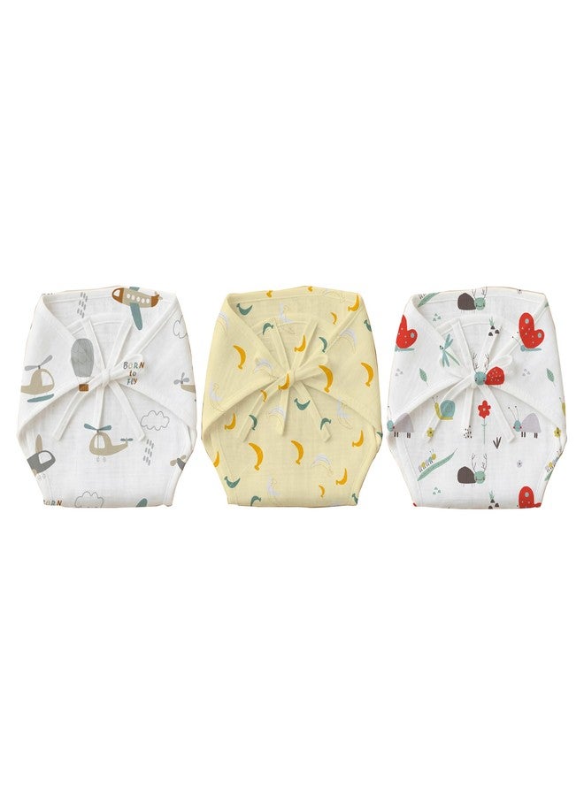 Mookoo Cotton Langots for New Born 0-3 Months | Soft Muslin Baby Nappy | Comfortable Washable Diaper Wrap| 0|Pack Of 6| Floral+Banana+Cloud - Image 1