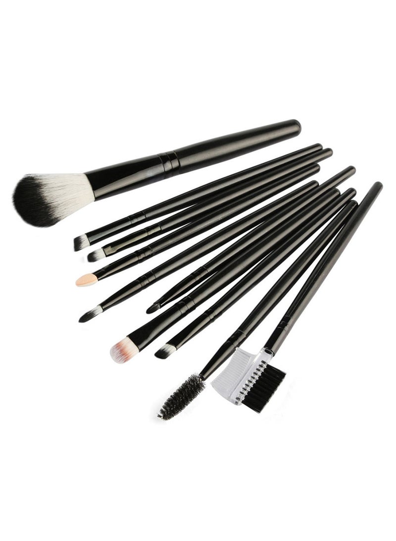 NIBEMINENT 10-Piece Makeup Brush Set Black/White/Beige - Image 1