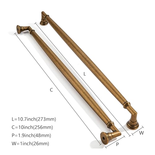 ZAUYX 2 Pack 10 Inch Hole Center Vintage Antique Brass Cabinet pulls Solid Heavy Duty Aged Bronze Cabinet Pull Cabinet Handles Kitchen Cabinet Hardware Vanity Handles Bathroom Cabinet pulls - Image 2