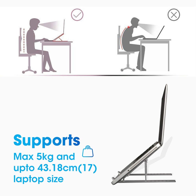 ZEBRONICS ZEBRONICS Aluminium Alloy Laptop Stand Compatible with 9156 inch Laptops 7 Angles Adjustable Anti Slip Silicon Rubber Pads Foldable Velvet Pouch Inside ZebNS2000 Dark Grey  - Image 4