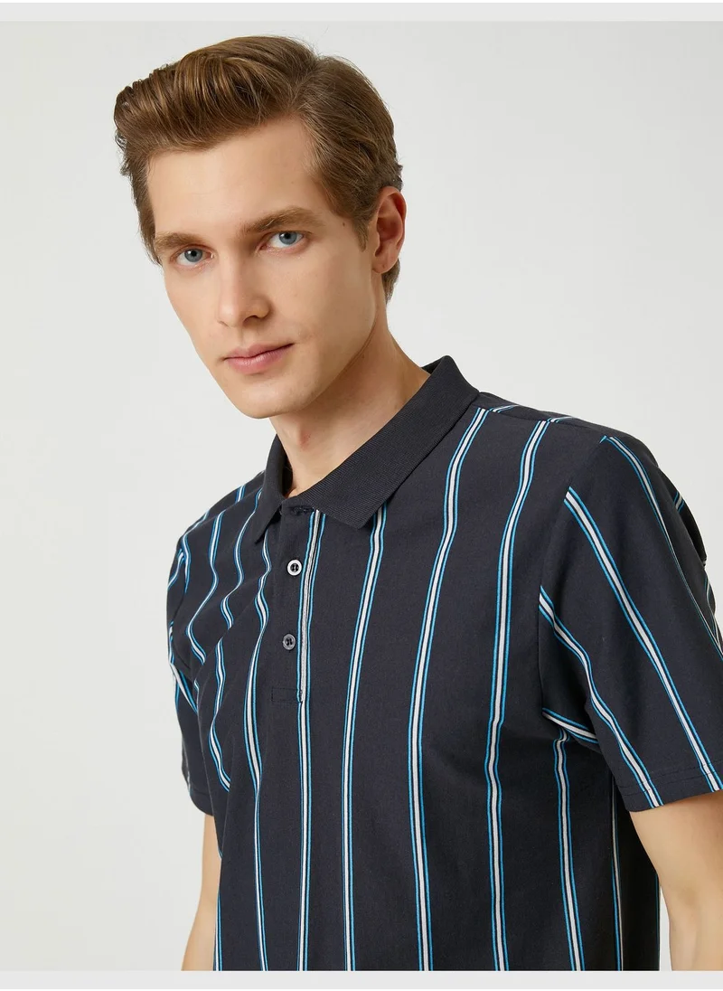 KOTON Polo Neck T-Shirt Button Detailed Cotton