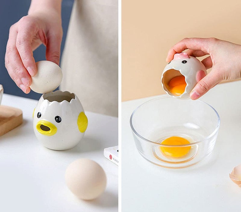 AMZWISH LuoCoCo Cute Egg Separator, Ceramics Vomiting Chicken Egg Yolk White Separator, Practical Household Small Egg Filter Splitter, Kitchen Gadget Baking Assistant Tool, Dishwasher Safe (Yellow) - Image 4