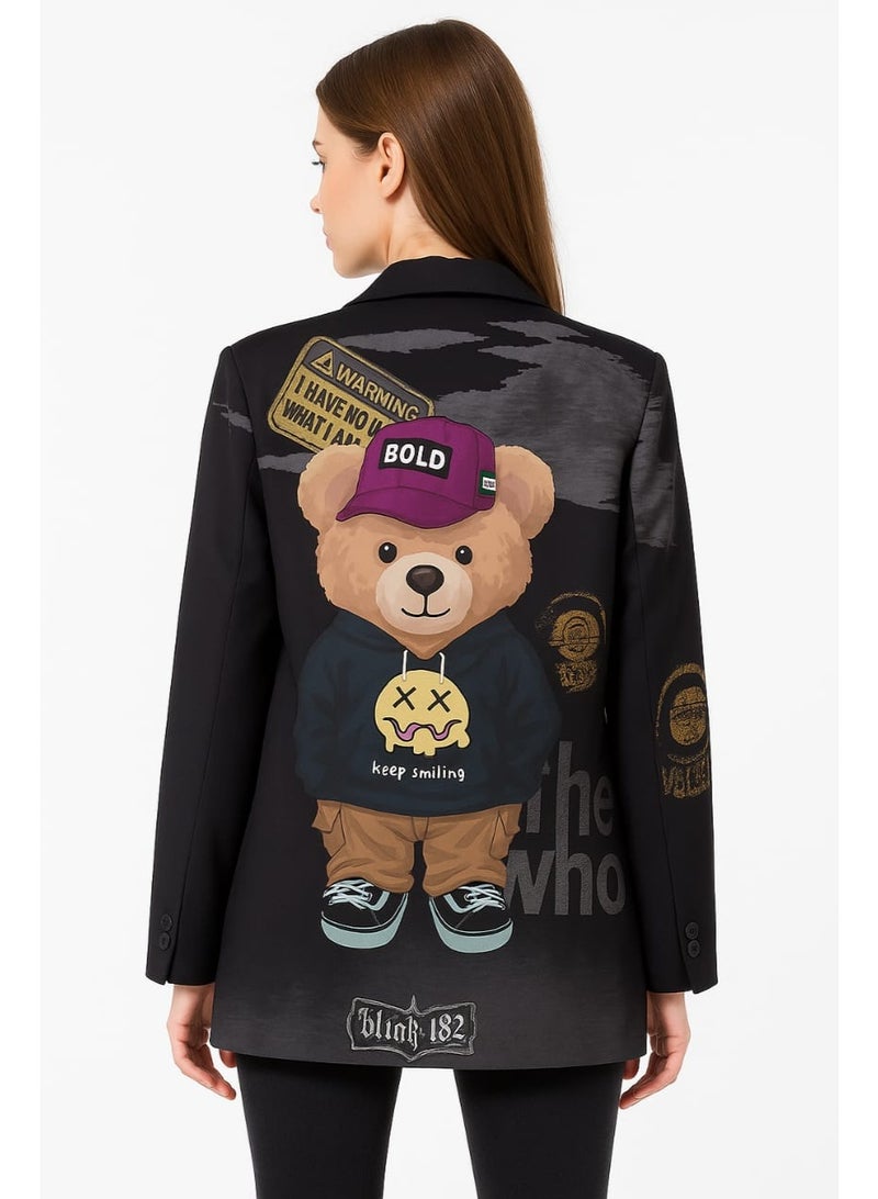 CHEVALIER FASHION Women’s Grey Blazer with Teddy Print - Image 2