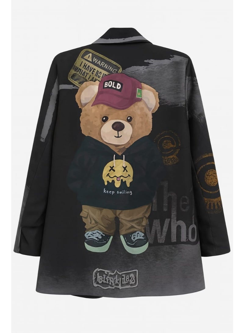 CHEVALIER FASHION Women’s Grey Blazer with Teddy Print - Image 4