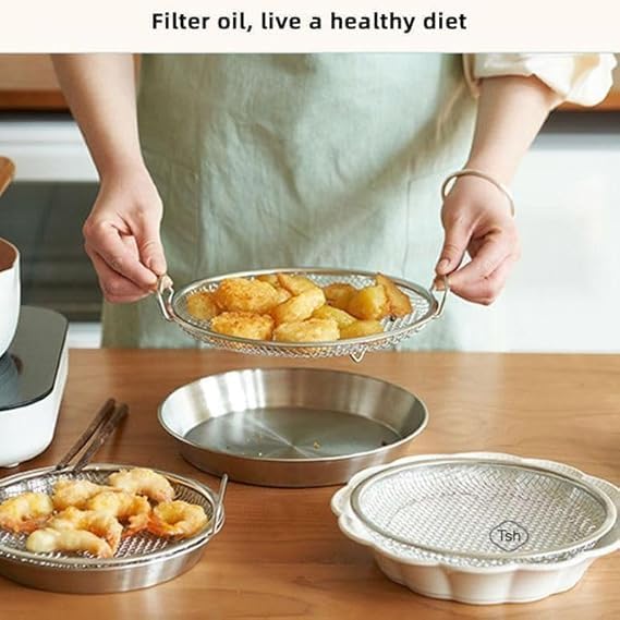Gyanadh Oil Leakage Net in Stainless Steel Deep Fryer Oil Strainer Mesh Drain Plate Multipurpose Food Fryer Filter Basket Frying Sieve for Potato Chips Snacks Basket 24x225x4 CM - Image 4