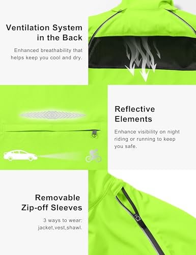 Little Donkey Andy Women's Quick-Dry Running Jacket Convertible UPF 50+ Cycling Jacket Windbreaker with Removable Sleeves Fluorescent Yellow Size M - Image 5