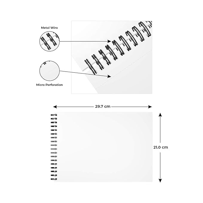 FIRST CLICK FIRST CLICK Sketch Book A4 Size 140 GSM 50 Sheets50 Butter Paper 100 pages Spiral Bound Drawing Notebook Perfect for Sketching Coloring and Painting Spiral Bound The cover design coming as per stock available Snow white Paper - Image 3