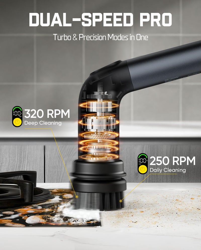 Fanttik G9 Handy Cordless Electric Spin Scrubber, MagnaStorm Motor, Dual-Speed, 5 Brush Heads, LED Display, IPX7 Waterproof, 2500mAh with Type-C Charging, for Kitchen, Sink, Tile, Stove - Image 2