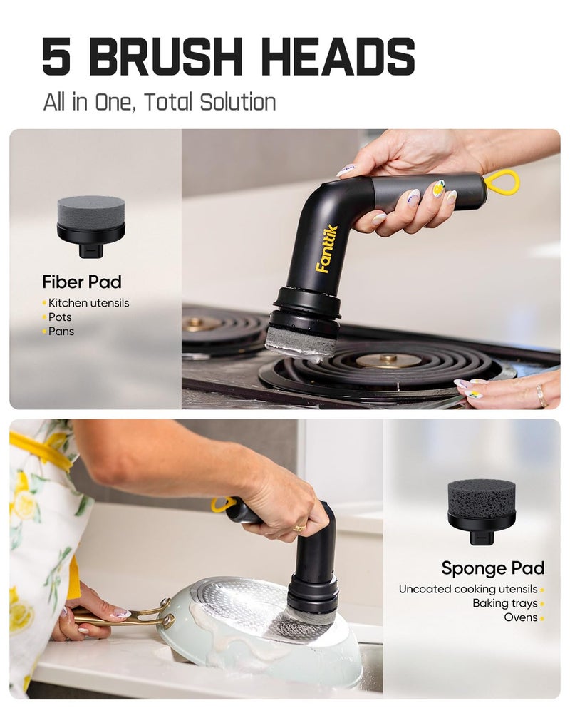 Fanttik G9 Handy Cordless Electric Spin Scrubber, MagnaStorm Motor, Dual-Speed, 5 Brush Heads, LED Display, IPX7 Waterproof, 2500mAh with Type-C Charging, for Kitchen, Sink, Tile, Stove - Image 4