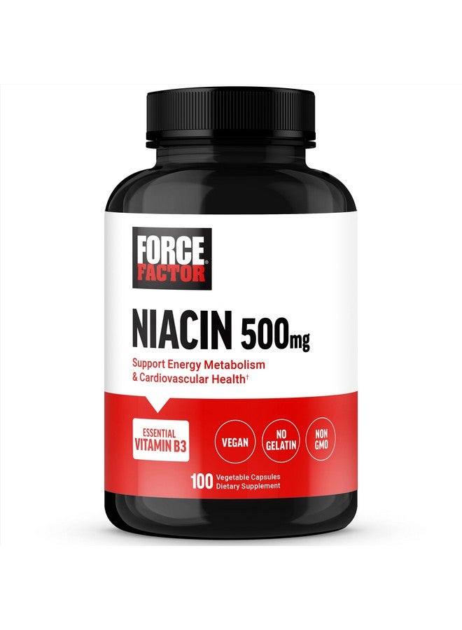 FORCE FACTOR Niacin Vitamin B3 to Support Cellular Energy and Cardiovascular Health, Niacin 500mg Heart-Health Supplement, Vegan, No Gelatin, Non-GMO, 100 Vegetable Capsules - Image 1