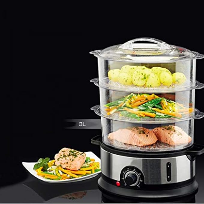 جهاز بخار كهربائي متعدد الوظائف منزلي، جهاز بخاري ذاتي الإيقاف، 3 طبقات، سعة كبيرة، جهاز بخاري للمأكولات البحرية - Image 3
