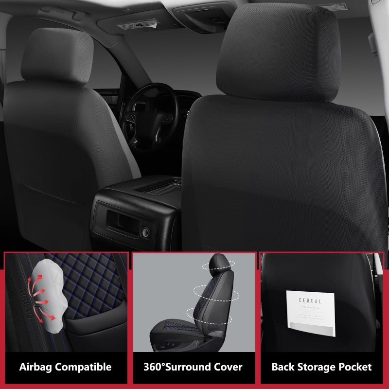 WENNFOUR Silverado Seat Covers 2007-2026 Full Set, Truck Interior Sets Custom Fit for Chevy Chevrolet Silverado GMC Sierra 1500/2500/3500HD Crew/Double/Extended Cab with Lumbar Support, Black Blue - Image 4