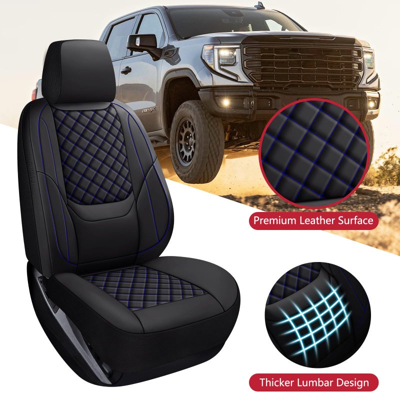 WENNFOUR Silverado Seat Covers 2007-2026 Full Set, Truck Interior Sets Custom Fit for Chevy Chevrolet Silverado GMC Sierra 1500/2500/3500HD Crew/Double/Extended Cab with Lumbar Support, Black Blue - Image 5