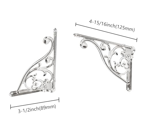 ZAUYX Heavy Duty Solid Stand5 Inch 4 Pack Polished NickelRight Angle Wall Panel Support BracketDecorative Shelf BracketHeavy Duty VintageWall Mount Support DIY Shelf Hardware Included - Image 3