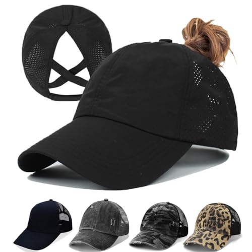 Bocianelli Criss Cross Hat Washed Distressed Baseball Cap Ponytail Hat High Messy Bun Ponycap for Women - Image 2
