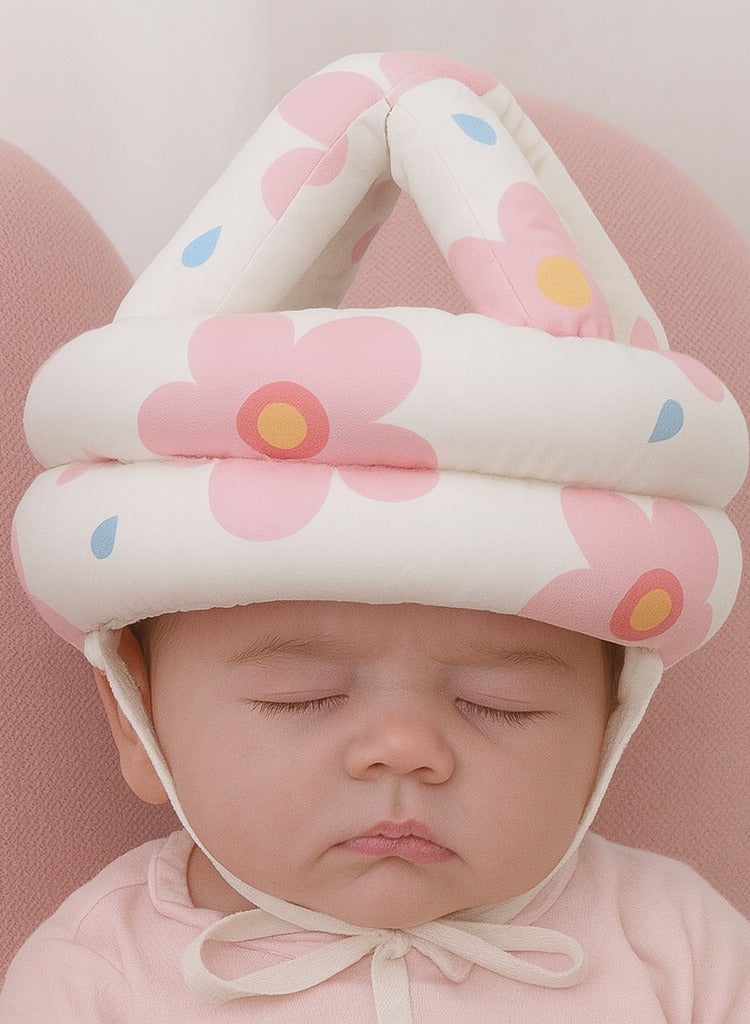 Baby Safety Helmet – Soft Padded Head Protector with Pink Floral Print | Infant Crawling & Walking Gear
