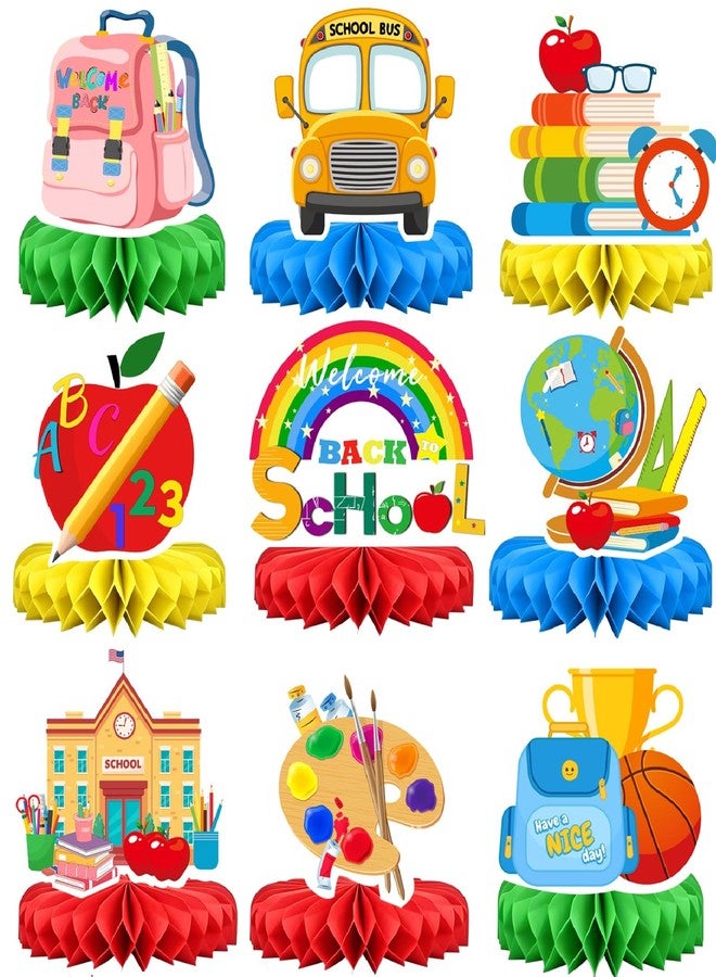 BOKFJBP 9Pcs Back to School Table Decorations-Welcome Back to School Honeycomb Centerpiece Party Decorations for Classroom Teacher Desk First Day of School Table Decor Bulletin Board Supplies - Image 1