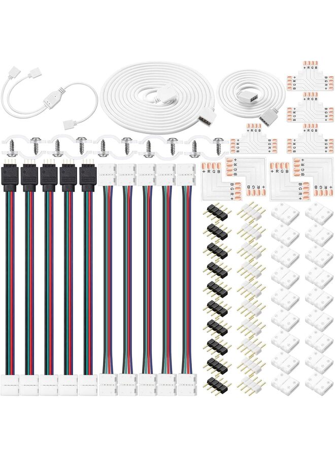 4 Pin 10mm LED Strip Connector Kit Extension Cable, LED Strip Jumper, L Connectors, T Connector, Gapless Connectors - Image 1