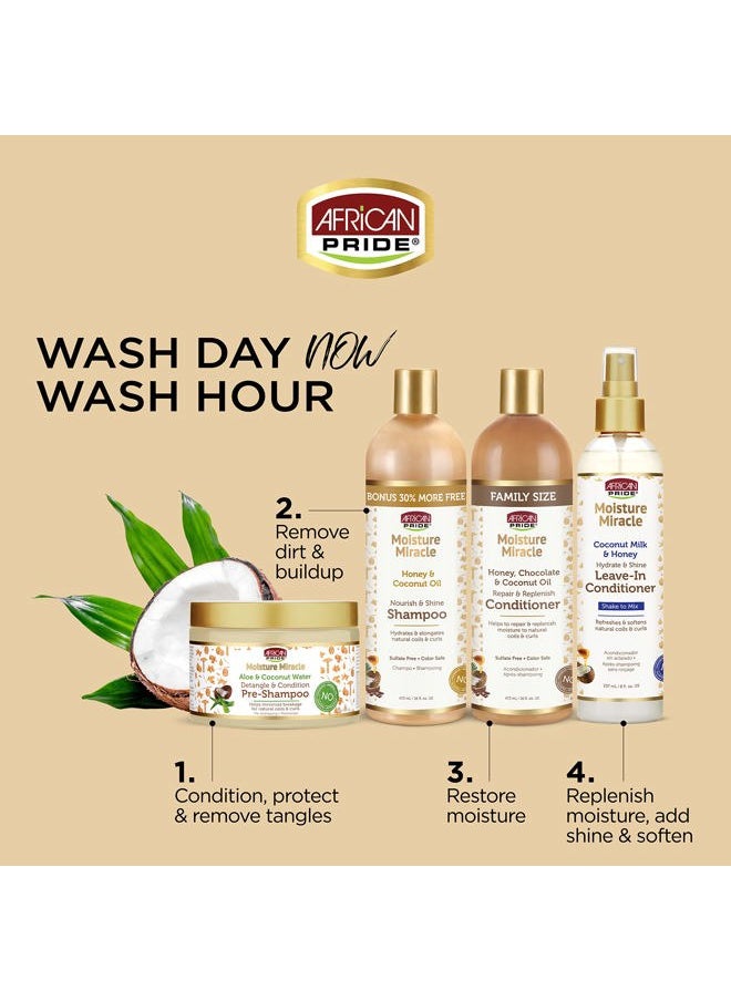 African Pride Moisture Miracle Aloe & Coconut Water Pre-Shampoo - Helps Minimize Hair Breakage for Natural Coils & Curls, Detangles & Conditions, 12 oz  - Image 2