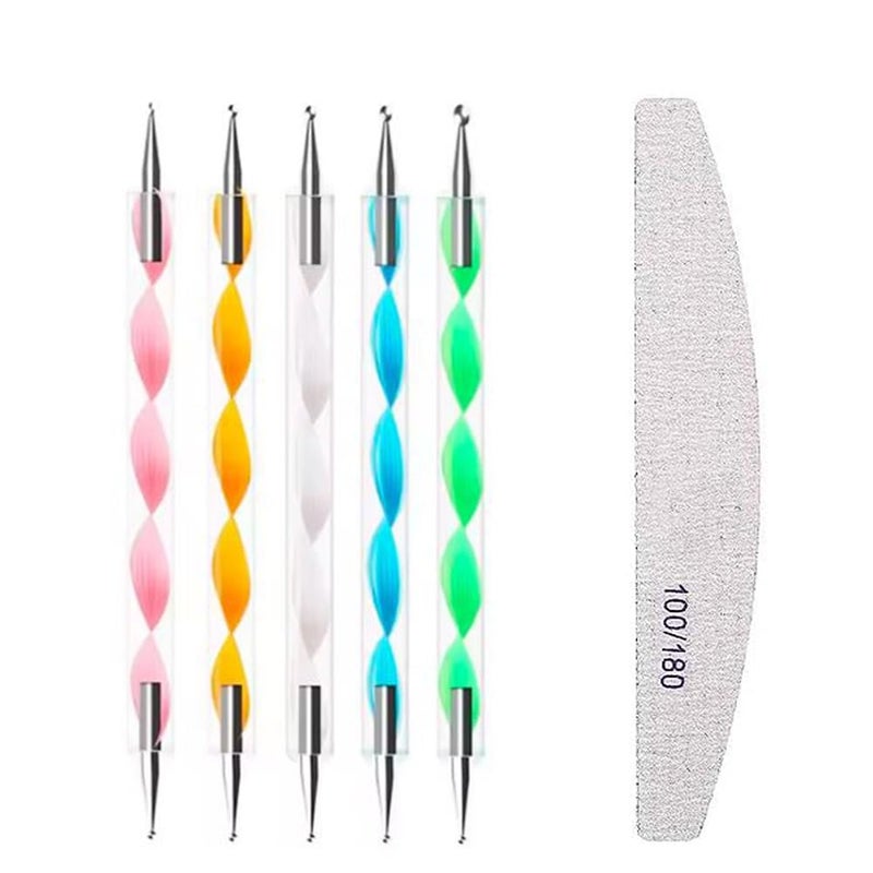 Aternal 5 Pcs DualEnded Nail Art Pen Nail Art Dotting Tools Acrylic Nail Art Pen 2 Ways Dotting Tools Nail Dot Paint Pens Dotting Tools for Painting Nail Design with 1 Nail Shiner - Image 1