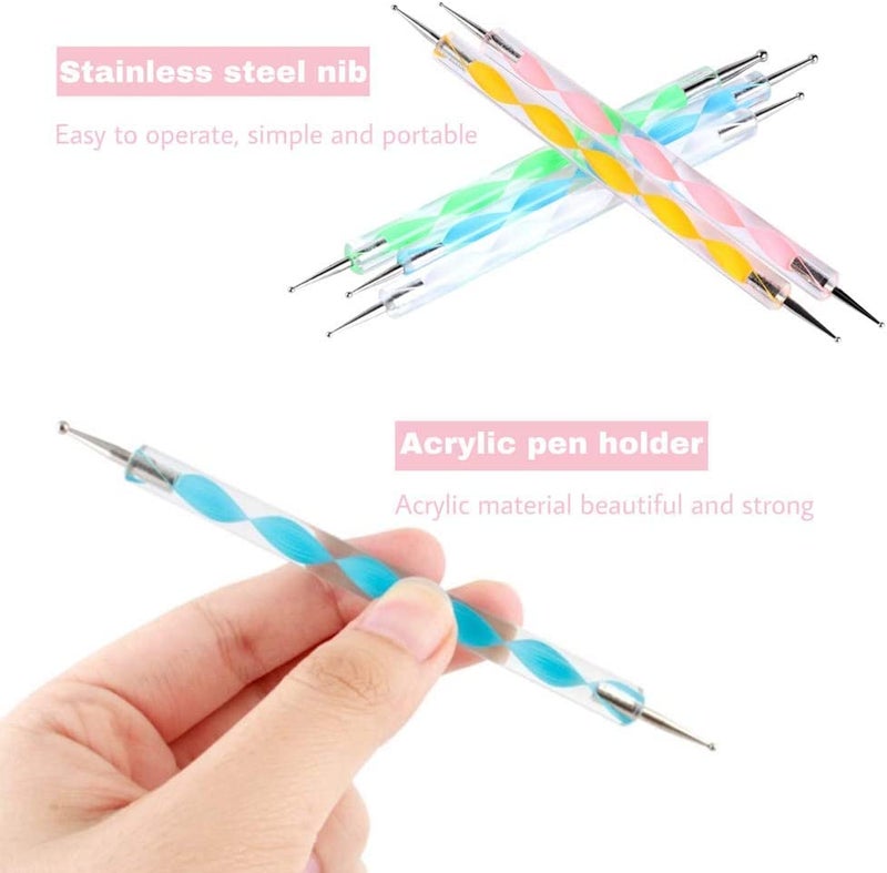Aternal 5 Pcs DualEnded Nail Art Pen Nail Art Dotting Tools Acrylic Nail Art Pen 2 Ways Dotting Tools Nail Dot Paint Pens Dotting Tools for Painting Nail Design with 1 Nail Shiner - Image 3