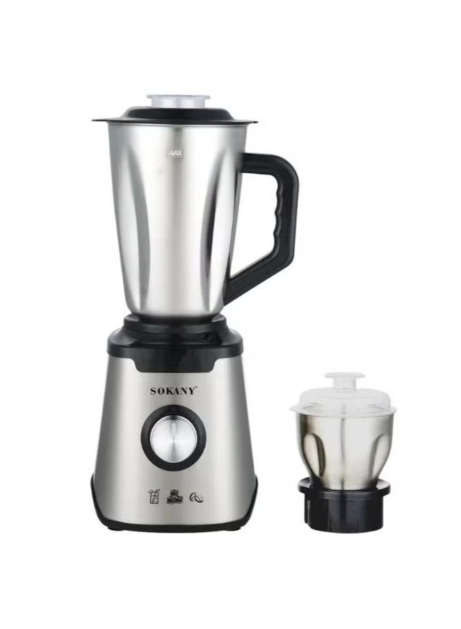 Sokany SK‑189 2-in-1 Blender with Grinder – 1000W – 1.5L – Stainless Steel – Silver & Black