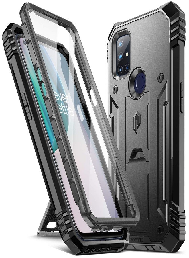 Poetic Revolution Series Case for OnePlus Nord N10 5G, Full-Body Rugged Dual-Layer Shockproof Protective Cover with Kickstand and Built-in-Screen Protector, Black - Image 1
