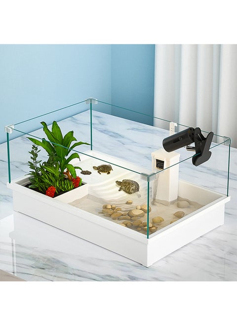 Turtle Tank, Full View Visual Removable Tortoise Aquarium Habitat with Platform and Bottom Drain(Only tank 48.5 * 32 * 25cm)
