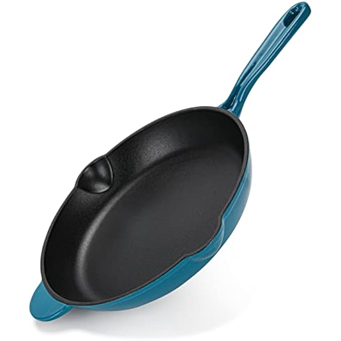 Fissman Enamelled Cast Iron Frying Pan Skillet 28Cm With Wooden Handle Non Stick Lightweight Frying Pan 55Cm Deep Seagreen Series  Induction Cookware  For Searing Grilling Roasting Frying - Image 2