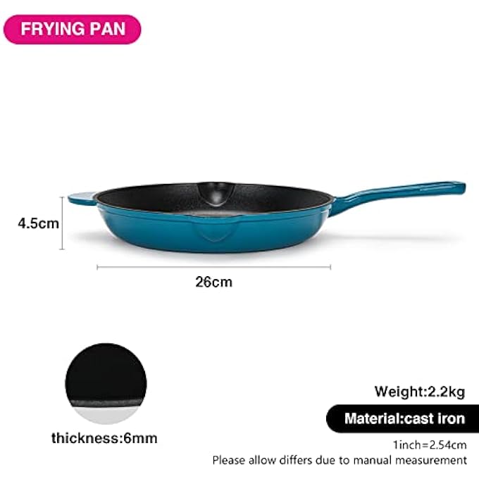 Fissman Enamelled Cast Iron Frying Pan Skillet 28Cm With Wooden Handle Non Stick Lightweight Frying Pan 55Cm Deep Seagreen Series  Induction Cookware  For Searing Grilling Roasting Frying - Image 5