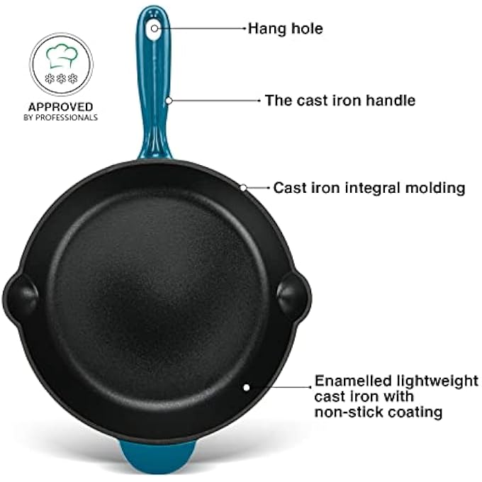 Fissman Enamelled Cast Iron Frying Pan Skillet 28Cm With Wooden Handle Non Stick Lightweight Frying Pan 55Cm Deep Seagreen Series  Induction Cookware  For Searing Grilling Roasting Frying - Image 3