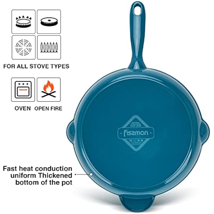 Fissman Enamelled Cast Iron Frying Pan Skillet 28Cm With Wooden Handle Non Stick Lightweight Frying Pan 55Cm Deep Seagreen Series  Induction Cookware  For Searing Grilling Roasting Frying - Image 4