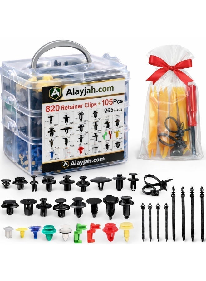 Alayjah 820 +105 PCS Bumper Retainer Clips Car Plastic Rivets Fasteners Push Retainer Kit Push Pin Rivets Set Door Trim Panel Fender Clips Compatible with Ford Toyota Honda Nissan Warranty High Q 10100010 - Image 1