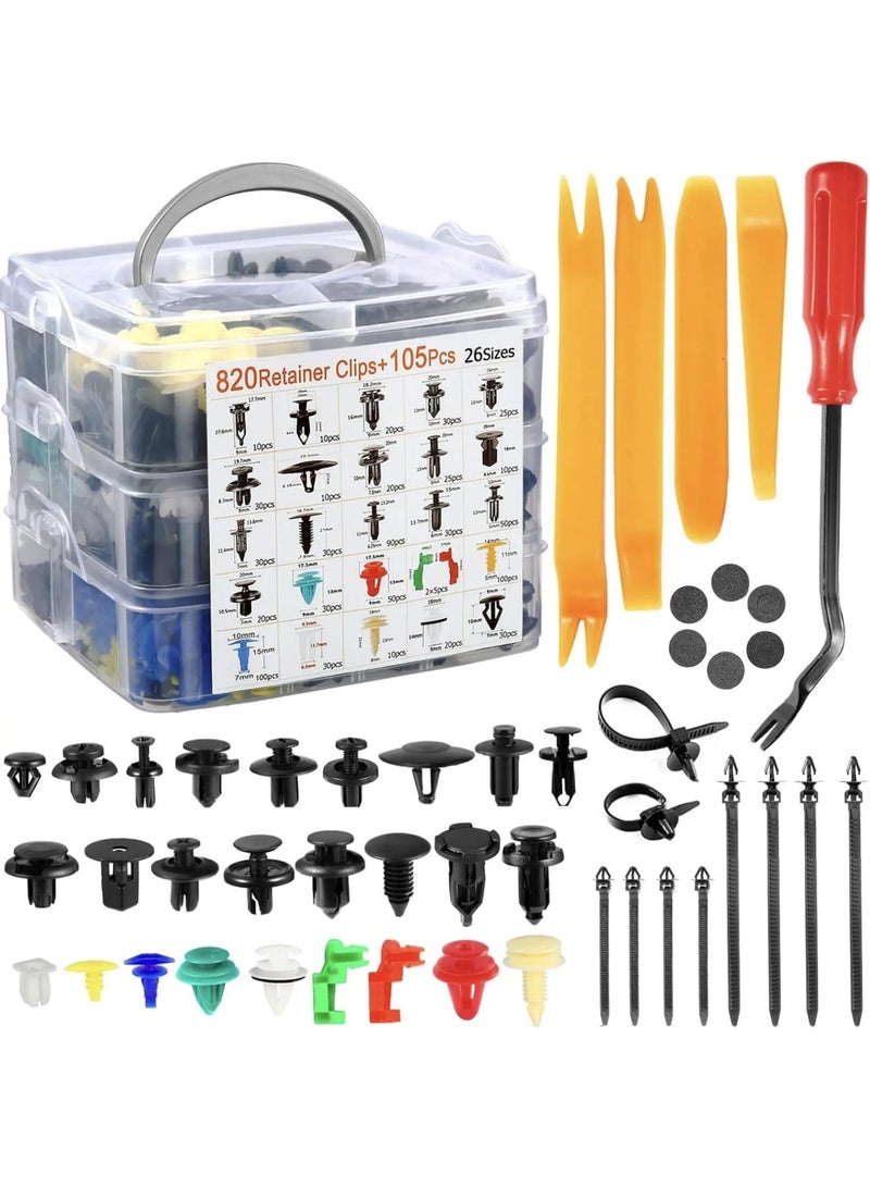 Alayjah 820 +105 PCS Bumper Retainer Clips Car Plastic Rivets Fasteners Push Retainer Kit Push Pin Rivets Set Door Trim Panel Fender Clips Compatible with Ford Toyota Honda Nissan Warranty High Q 10100010 - Image 2