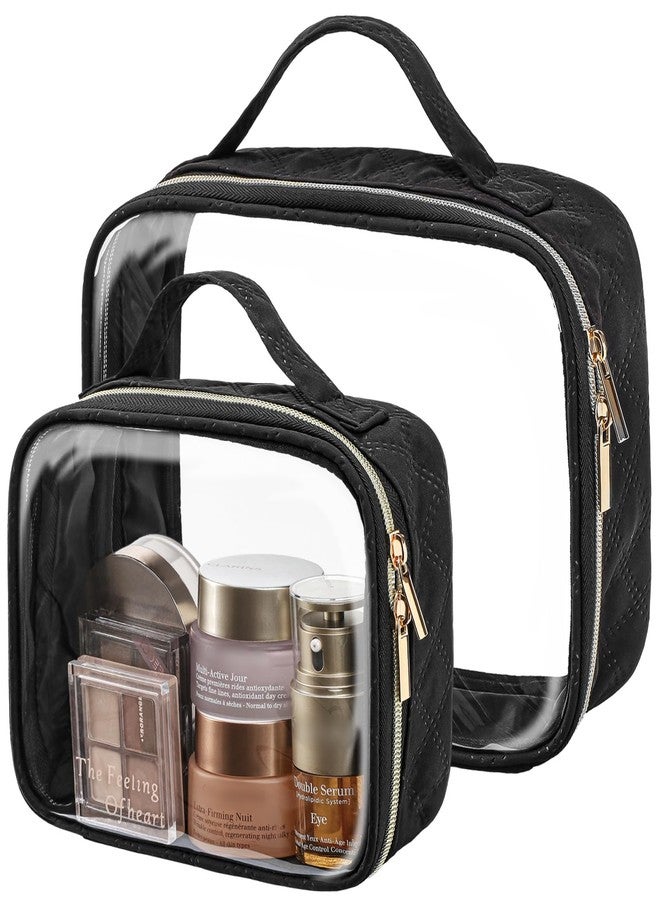 PACKISM Clear Makeup Bag - 2 Pack TSA Approved Toiletry Bag with Handle Large Opening, Clear Toiletry Bag Travel Bags for Toiletries, 1 Medium TSA Quart Carry-On & 1 Large for Checked Luggage, Black - Image 1