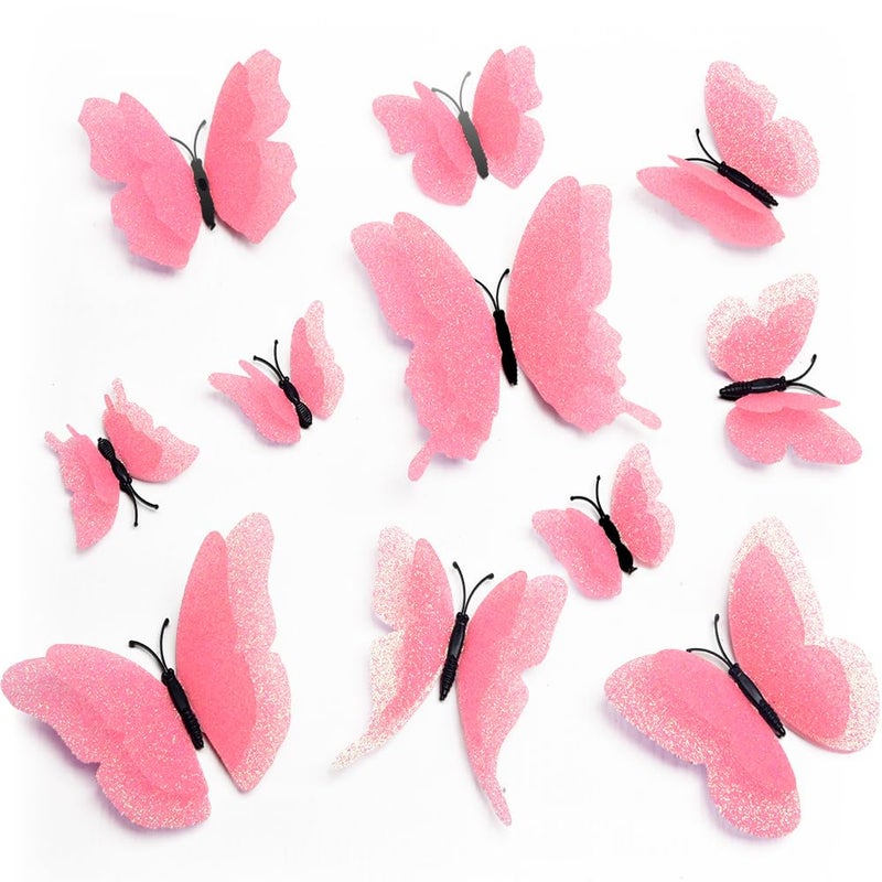 DAGOU 3D Butterfly Wall Decor 24 Pcs 3 Sizes Gold Butterfly Decorations for Home Party Removable Stickers Pink - Image 3