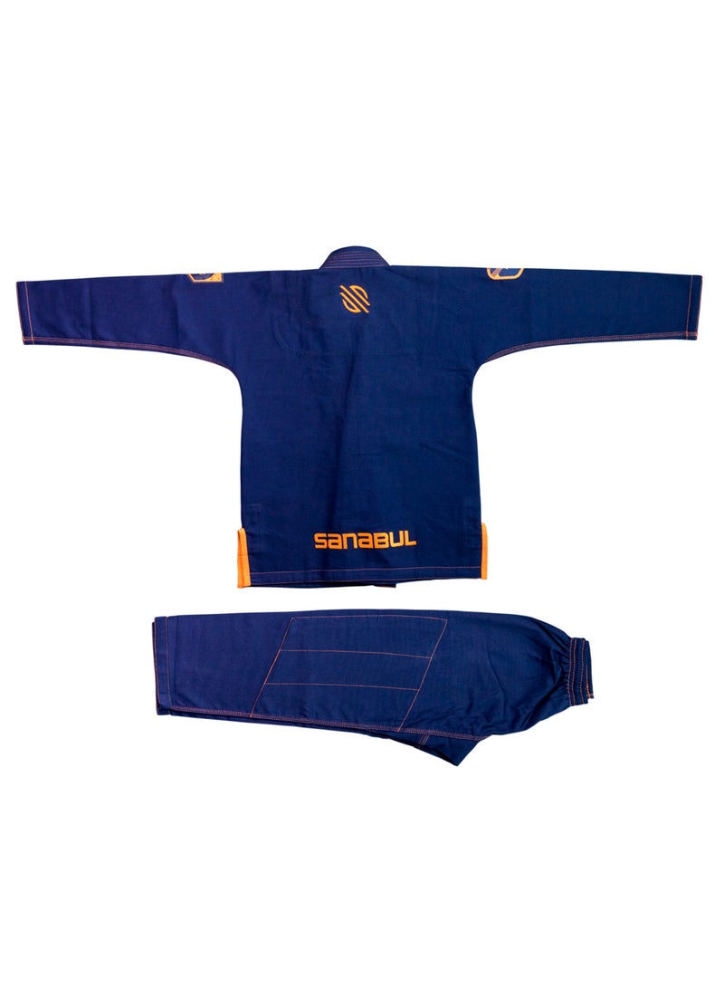 Sanabul  Future Legends BJJ Gi for Kids – Premium Youth Brazilian Jiu Jitsu Kimono with Free White Belt – Navy/Orange, K3 - Image 1