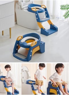 PURADAY Potty Training Toilet Toddler Toilet Seat with Step Stool Foldable Potty Chair for Kids Boys Girls Potty Training Seat for Toilet with Handles Anti-Slip Height Adjustable  - Image 2