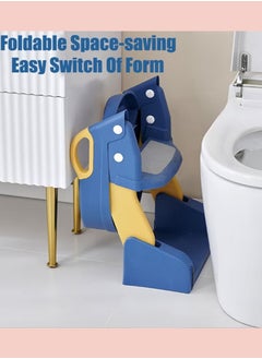PURADAY Potty Training Toilet Toddler Toilet Seat with Step Stool Foldable Potty Chair for Kids Boys Girls Potty Training Seat for Toilet with Handles Anti-Slip Height Adjustable  - Image 5