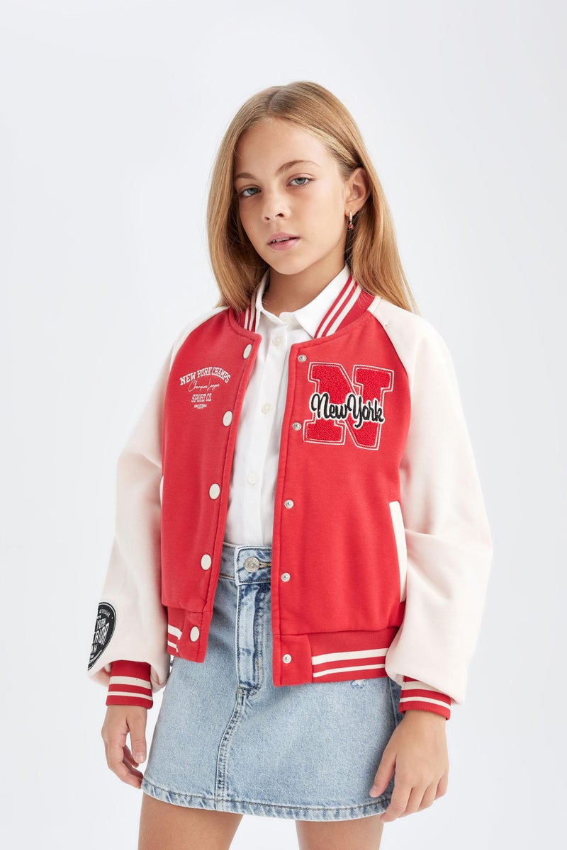 ديفاكتو جاكيت بومبر بناتي مطرز تقيل بجيب وياقة كوليج وبطانة ناعمة - Image 5