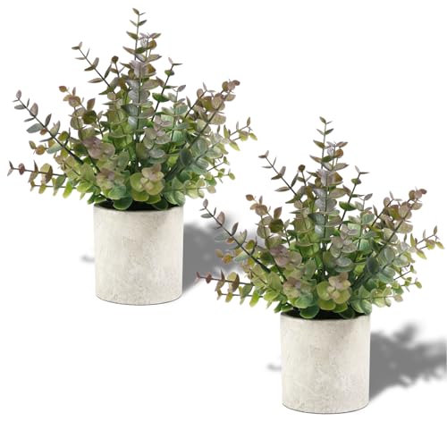 Coferset 2 Pack Small Fake Plants Christmas Greenery Eucalyptus Potted Artificial Plants for Shelf Desk Home Bathroom Farmhouse Room Coffee Table Decor Christmas DecorPurple - Image 1