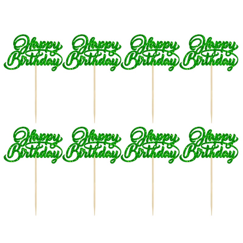 Ephlyn 24Pcs Happy Birthday Cupcake Toppers Glitter Celebrating Birthday Cupcake Picks Baby Shower Kids Birthday Party Cupcake Decorations Supplies Green - Image 3