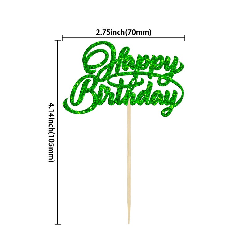 Ephlyn 24Pcs Happy Birthday Cupcake Toppers Glitter Celebrating Birthday Cupcake Picks Baby Shower Kids Birthday Party Cupcake Decorations Supplies Green - Image 2