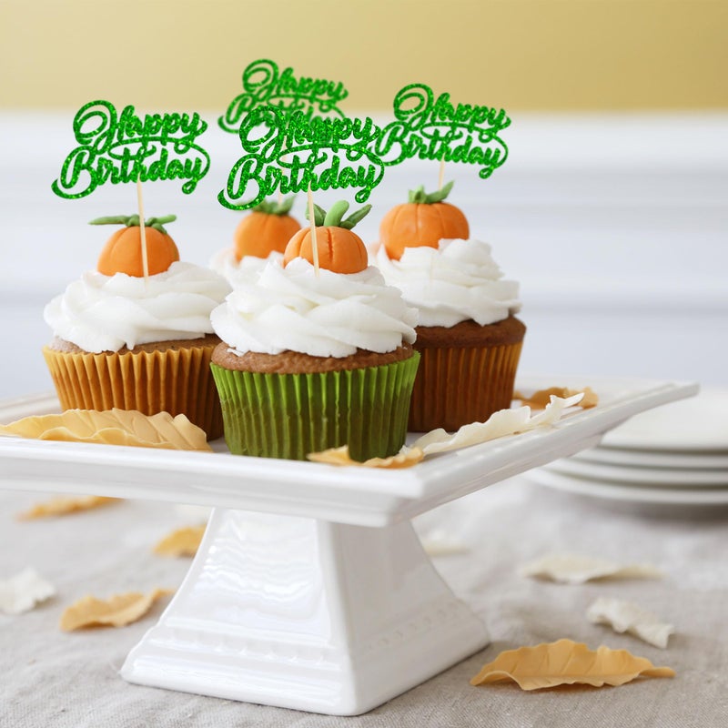 Ephlyn 24Pcs Happy Birthday Cupcake Toppers Glitter Celebrating Birthday Cupcake Picks Baby Shower Kids Birthday Party Cupcake Decorations Supplies Green - Image 5