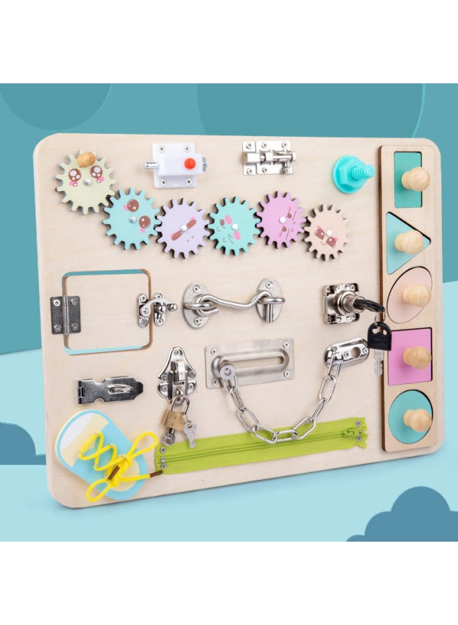 Early Education Educational Unlock Toy Montessori Baby Teaching Aids Table Game Montessori Busy Board-Color:Macaroon Color Busy Board  - Image 1