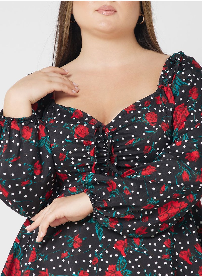 Printed Sweetheart Neck Top